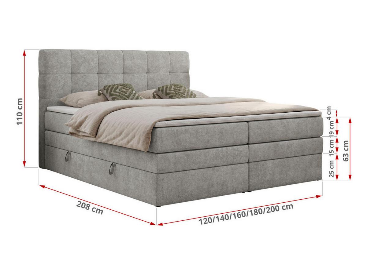 BOXSPRINGBETT LUKA KING 120/200 Hellgrau Struktur - H3 - Hellgrau, Holz/Textil (120/200cm) - MKS
