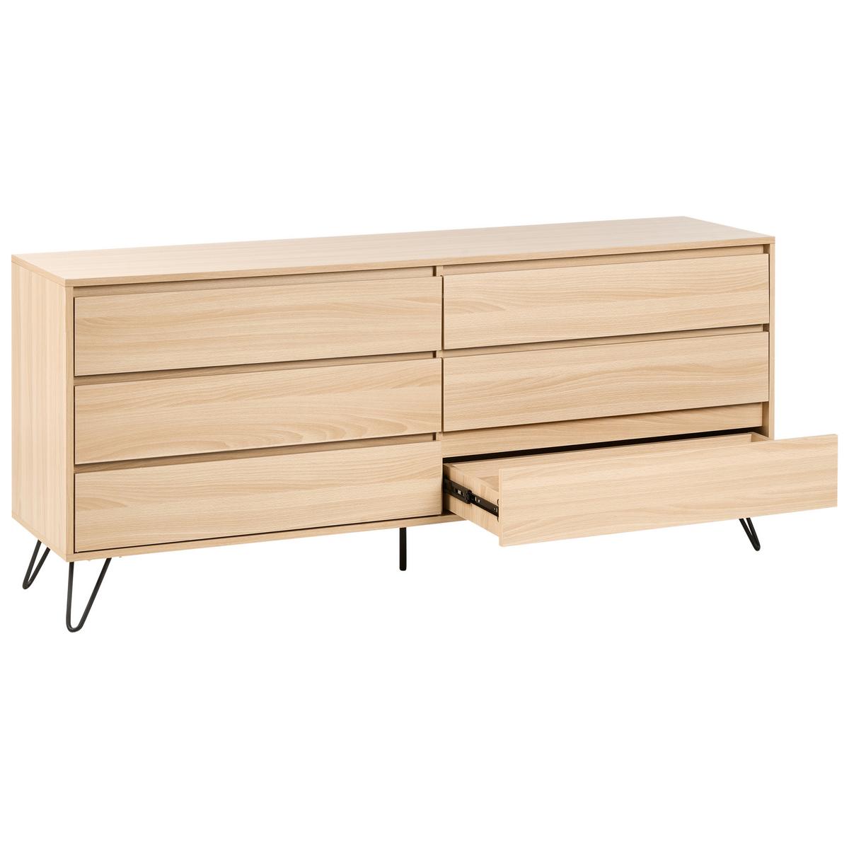KOMMODE mit 6 Schubladen Hellbraun Cardigan - Hellbraun, Holzwerkstoff (160/70/40cm) - Beliani