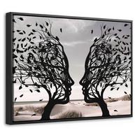 LEINWAND Bilder mit Rahmen - Strand - Meer - Menschen - Baum - Moderne Kunst - 40x30 - Hellgrau, Textil (40/30cm) - MuchoWow