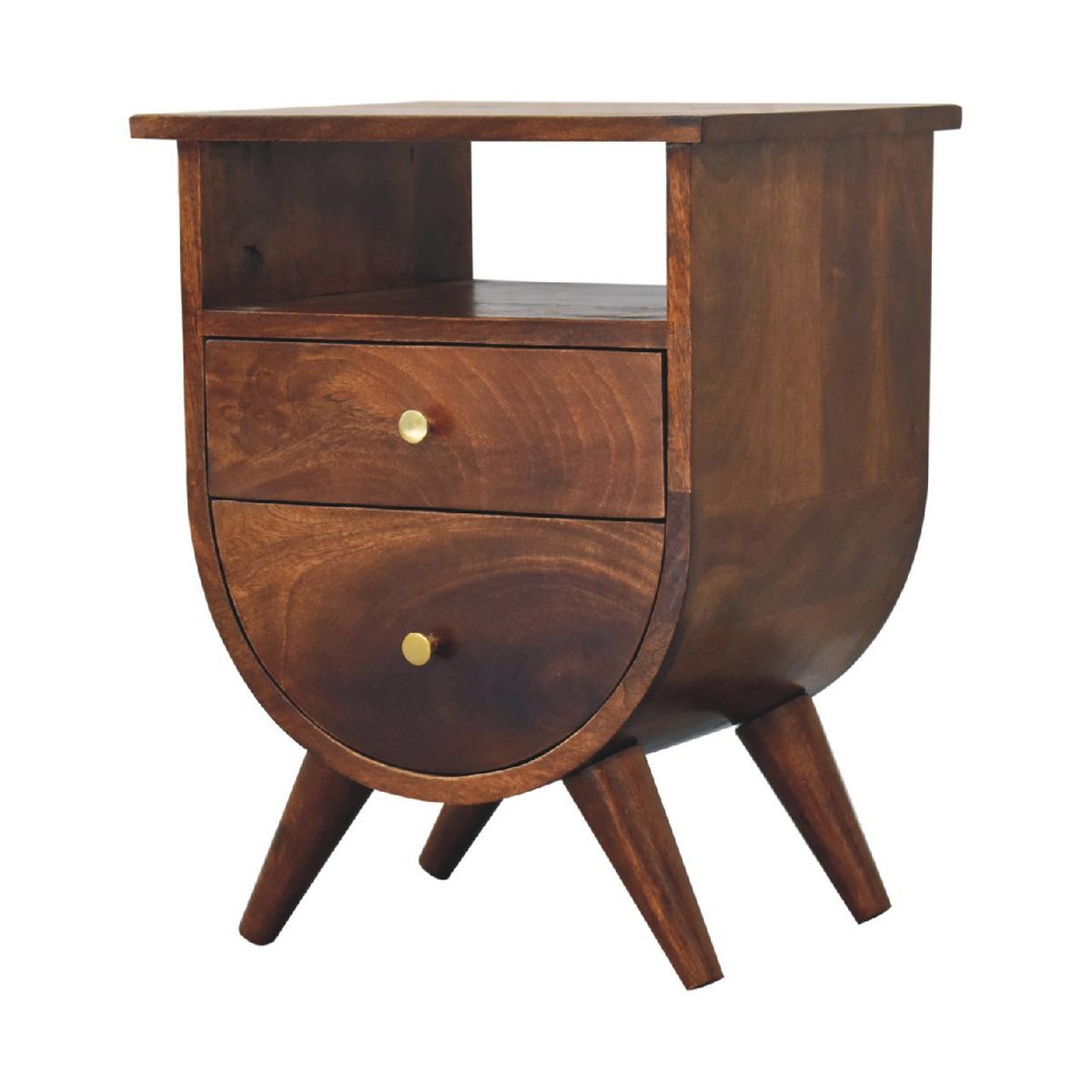 NACHTTISCH Split, 1 Schublade, 1 Offenes Fach, Nordische Beine, Dunkelbraun - Kastanienfarben/Messingfarben, Holz/Metall (40/52/35cm) - Artisan Furniture