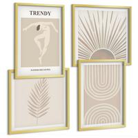 BILDER SET 4er Set - 50x50 cm & 40x60 cm Goldrahmen - Abstrakte Poster im Boho-Stil in Pastellfarben - Goldfarben, Kunststoff (50/50cm) - TULUP