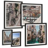 BILDER SET 5er Set - 50x50 cm & 20x30 cm & 40x60 cm Schwarzer Rahmen - Blattmuster Marmor abstrakt - Schwarz, Kunststoff (40/60cm) - TULUP