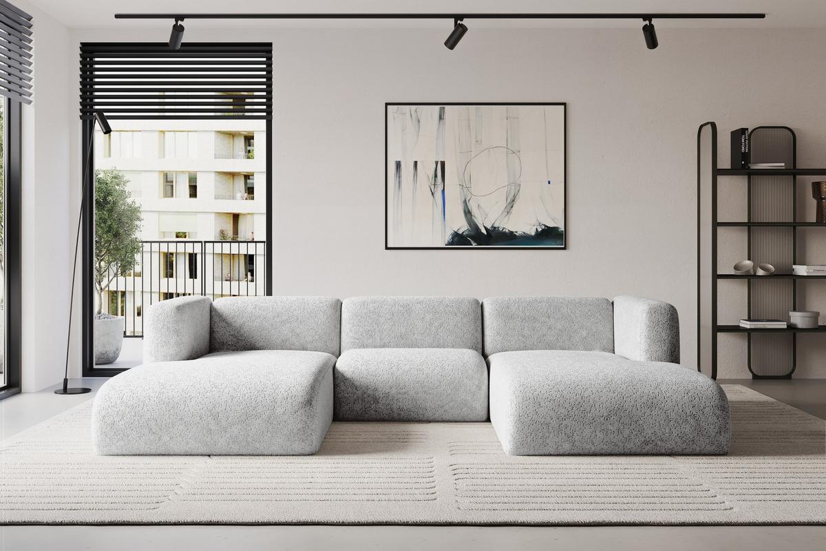 WOHNLANDSCHAFT MIRA-U1 317x179x70 Grau Velours - Schwarz/Grau, Holzwerkstoff/Kunststoff (317/70/179cm) - ALTDECOR