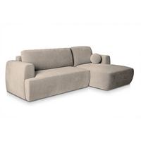 ECKSOFA SENTI K R-S Beige Plüsch-Stoff mit Schlaffunktion - Beige/Schwarz, Holz/Kunststoff (246/148cm) - MASSENO