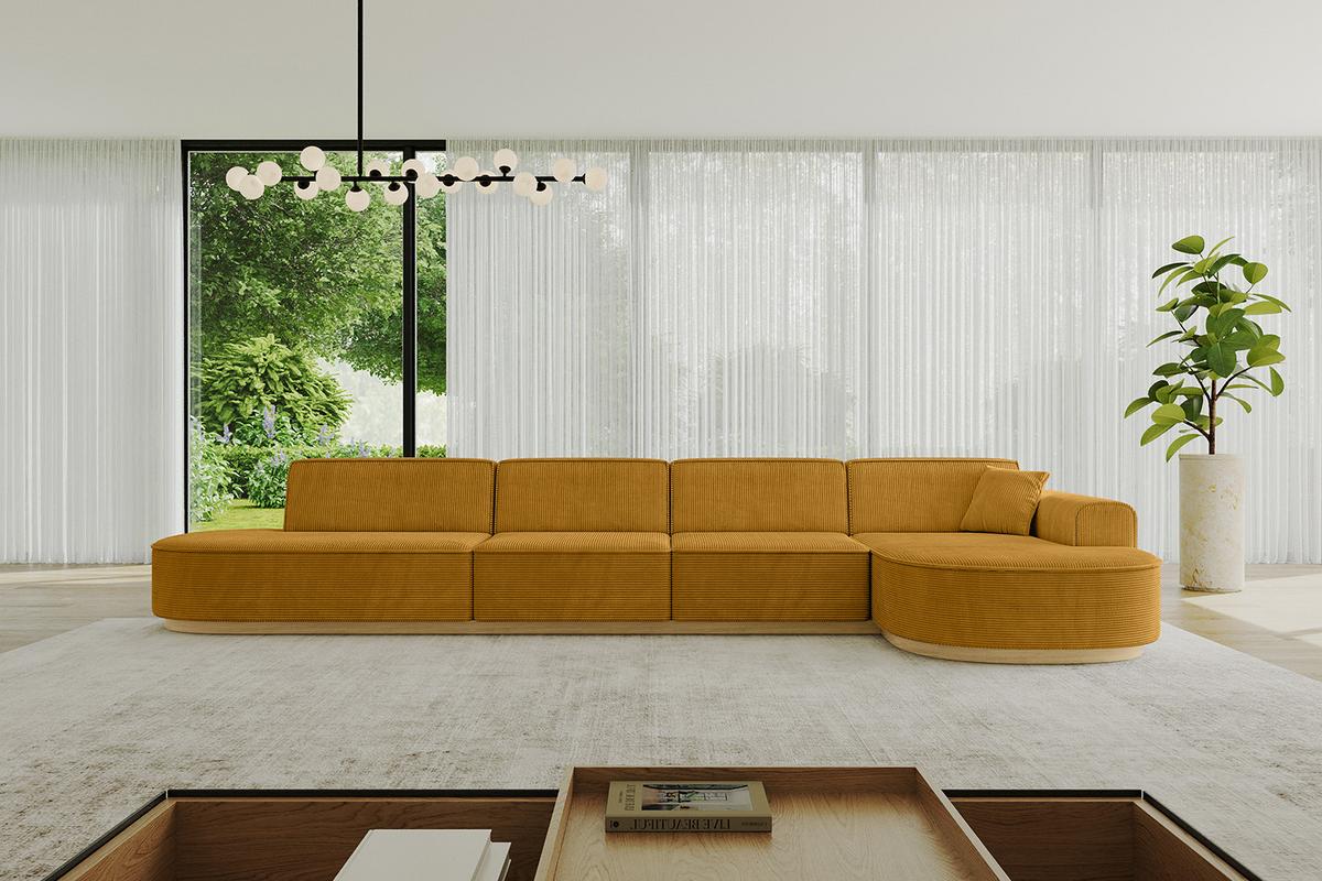 ECKSOFA Ottomane Rechts MARI-L3-v2 - 413x171x83 cm Senfgelb Cord - Gelb, Holzwerkstoff/Textil (171/413cm) - ALTDECOR