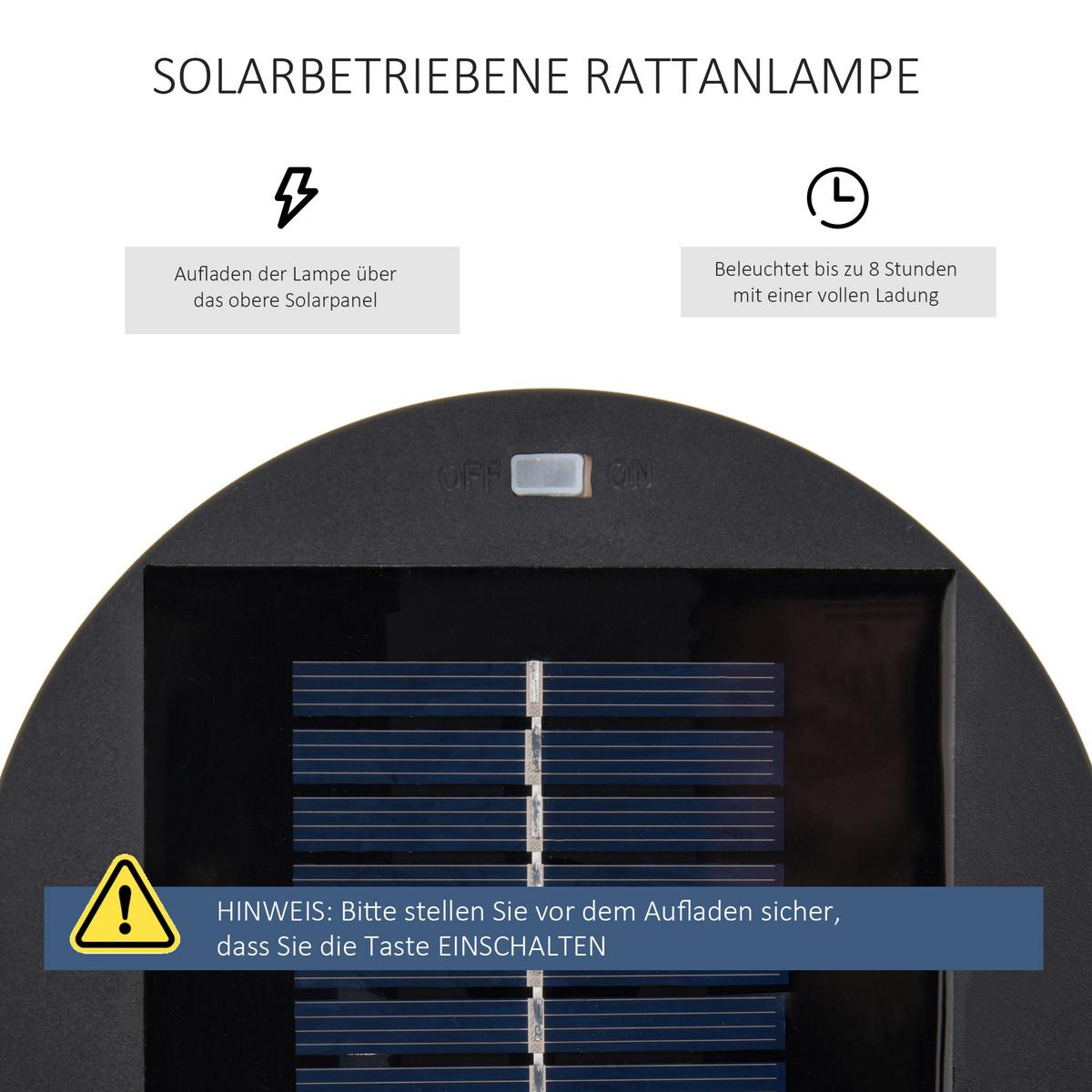 SOLARLAMPE, Rattan Solarleuchte Spritzwassergeschützt LED Gartenleuchte - Braun, Kunststoff (21.5/21.5/61cm) - Outsunny