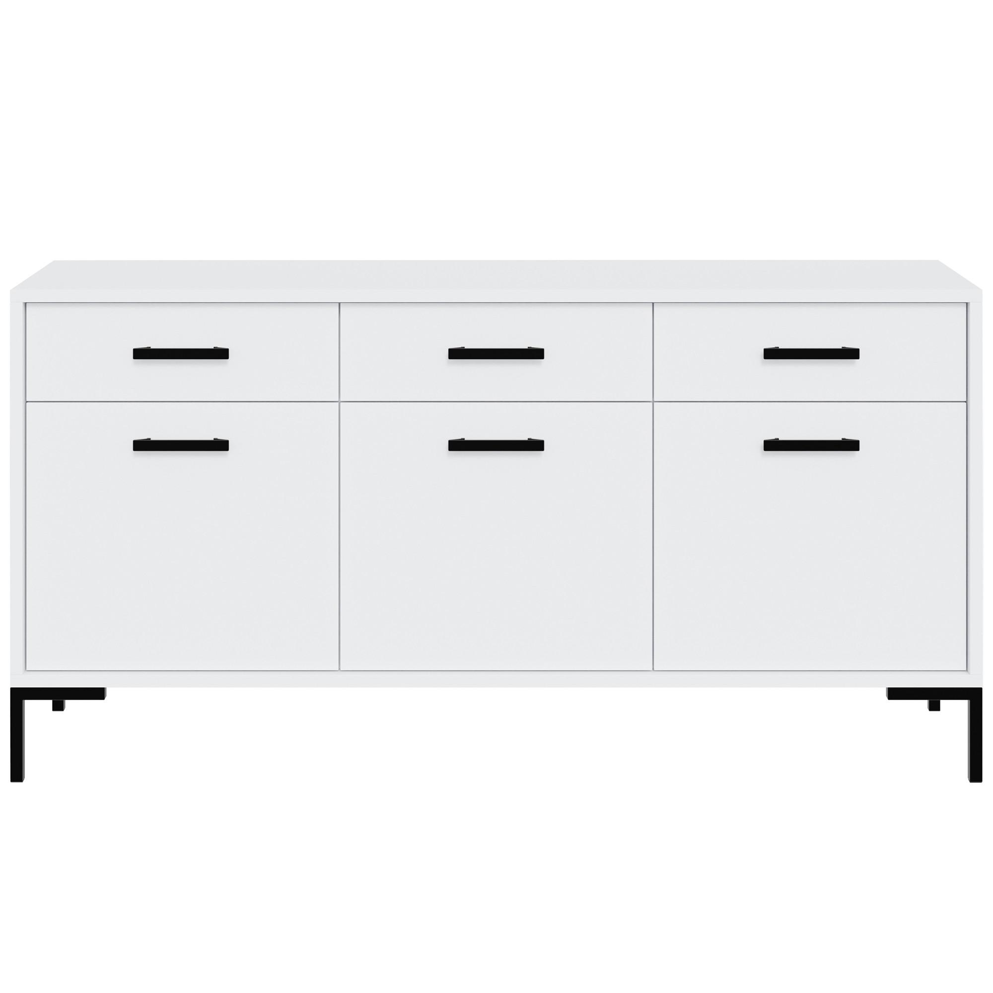 KOMMODE Selena mit 3 Türen und 3 Schubladen, Metallfüße, Selbstschließer, Weiß, 150 cm - Schwarz/Weiß, Holzwerkstoff/Metall (150/85/40cm) - Beautysofa