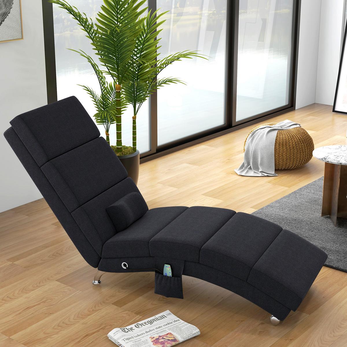 RELAXLIEGE mit 5 Massagemodi, Heizfunktion, Schwarz - Schwarz, Textil/Metall (56/84/168cm) - HOMCOM