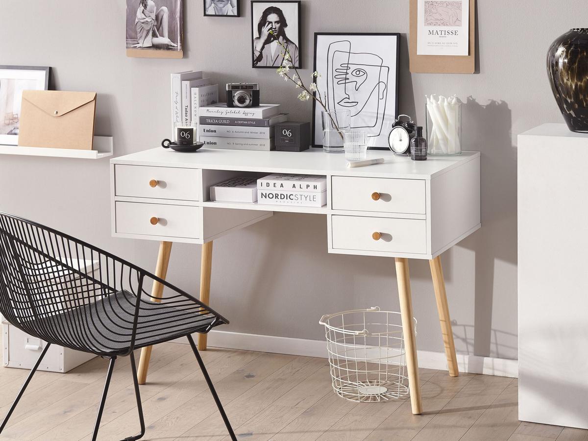 SCHREIBTISCH weiß 110/55/78 cm Levin - Weiß, Holzwerkstoff (120/54/78cm) - Beliani