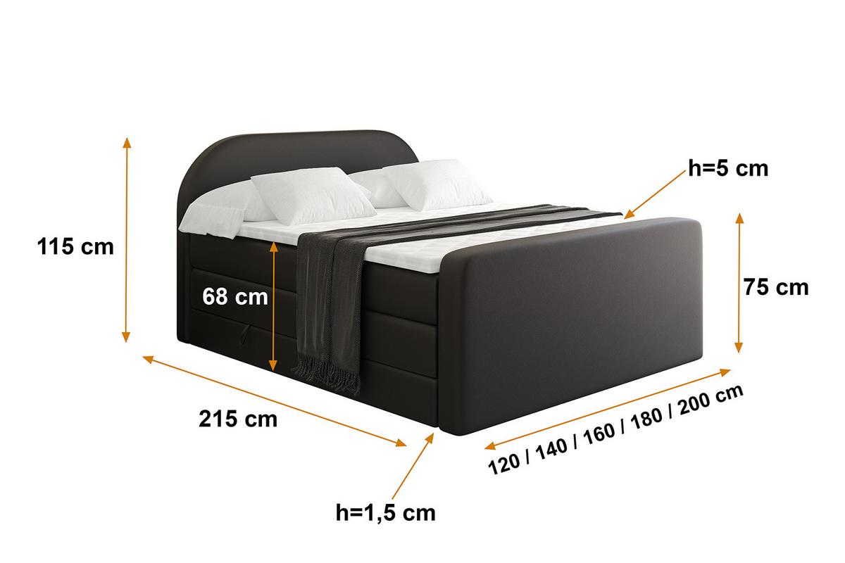BOXSPRINGBETT mit Matratze und Lattenrost - NOX-Z KING-140x200 - Schwarz Kunstleder - Schwarz, Holzwerkstoff (140/200cm) - ALTDECOR