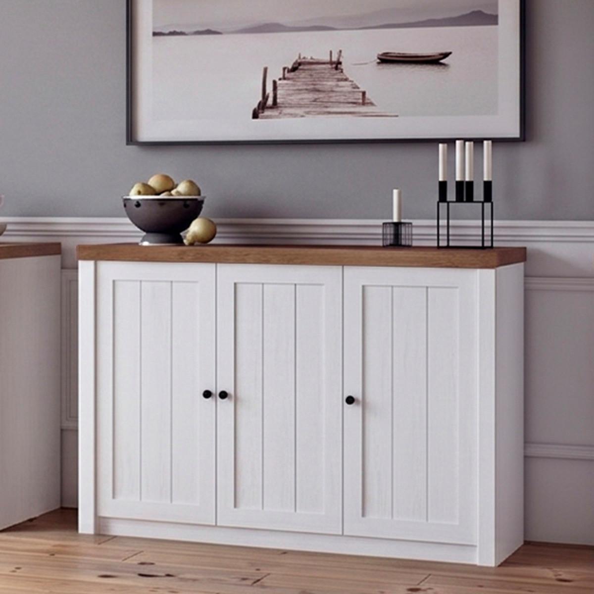 SIDEBOARD Léandre Weiß und Holz - Weiß, Holzwerkstoff (130.2/87.3/43.3cm) - Petits-meubles