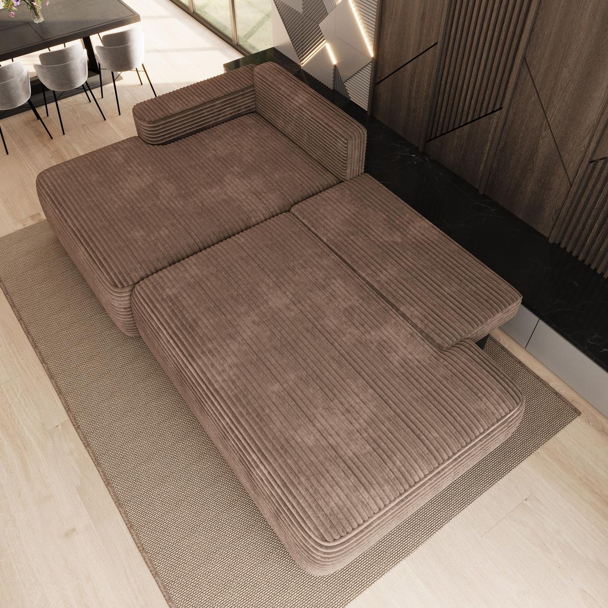 ECKSOFA AVINI T L-S Beige Kordstoff mit Schlaffunktion - Beige, Holzwerkstoff/Textil (277/160cm) - MASSENO