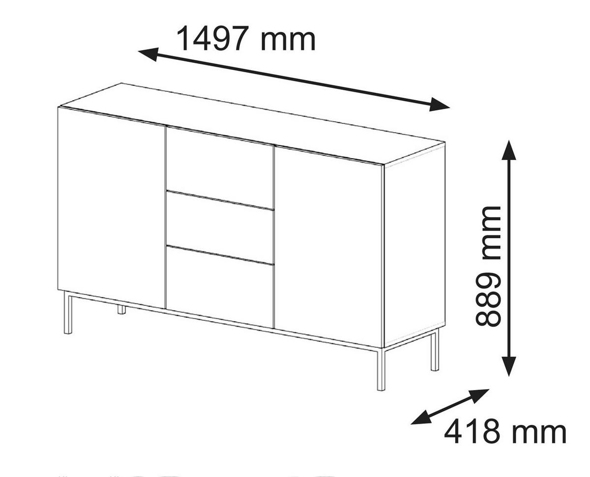 KOMMODE Artisan Eiche, Schwarz, Gold 150/87/42 - Schwarz, Holzwerkstoff (150/87/42cm) - RAUMHIRSCH FURNITURE