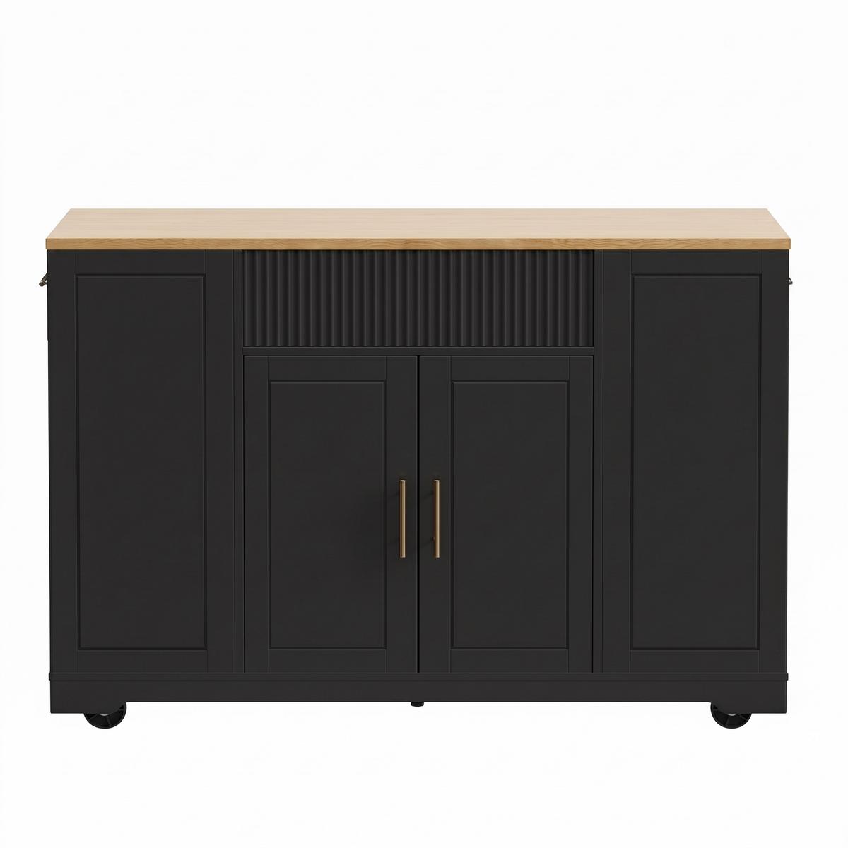 KÜCHENINSEL Schwarz mit Rollen & Mülleimerfach 3 Schubladen - Schwarz, Holzwerkstoff (120/92/50cm) - Urban Meuble