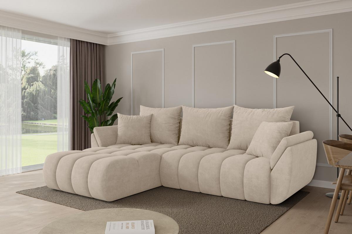 ECKSOFA mit Schlaffunktion Ottomane Links TOKO-L-v1 277x194x86 Beige Velours - Schwarz/Sahara, Holzwerkstoff/Kunststoff (277/194cm) - ALTDECOR