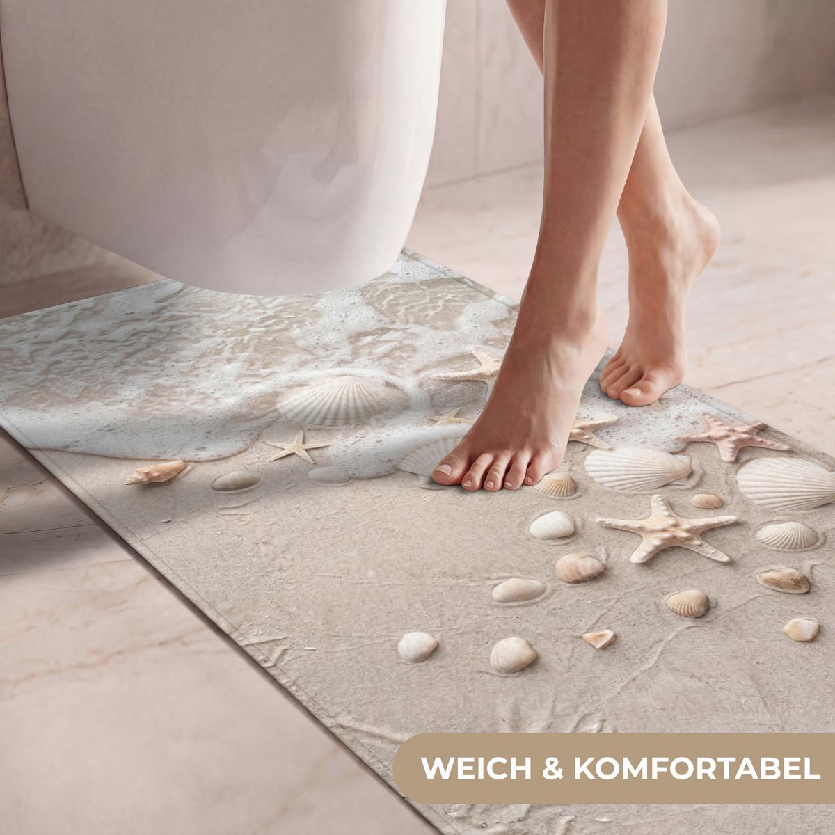 WC-VORLEGER Muscheln - Seesterne - Strand Toilettenvorleger 60x120 cm - Sandfarben, Textil (60/1cm) - OnlyWow