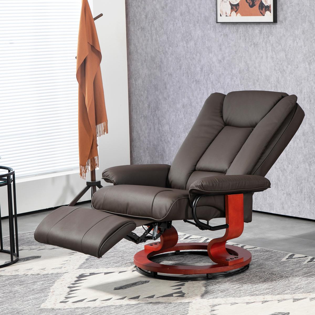RELAXSESSEL, drehbarer TV-Sessel, Liegefunktion, Fußstütze, Lederoptik, Braun - Rotbraun/Braun, Leder/Holzwerkstoff (88/103/78cm) - HOMCOM