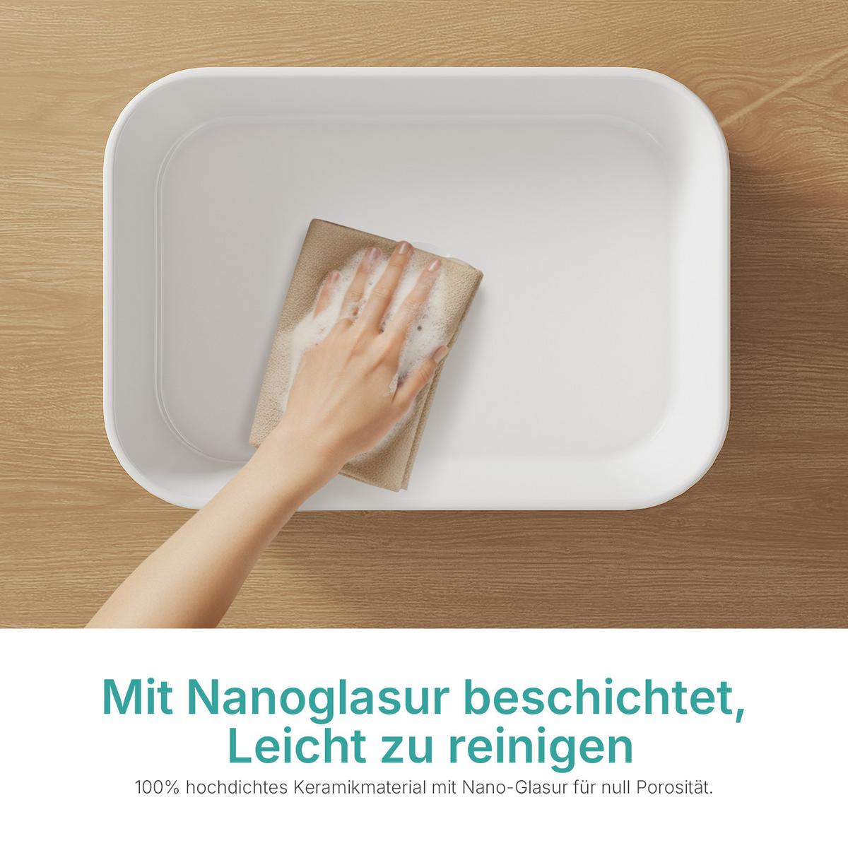 WASCHBECKEN mit Vertikale Rillen Abgerundete Ecken 45 / 32 / 11 cm - Weiß, Keramik (45/11/32cm) - EMKE