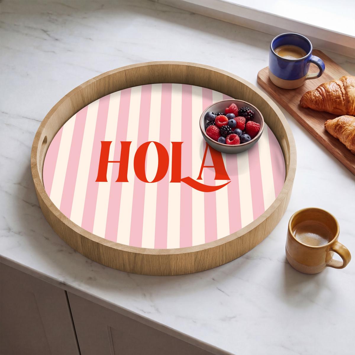 TABLETT Hola - Zitat - Streifen - Pastell - Rosa - Rot - Weiß 50x50 cm - Rosa, Holz (50/5/5cm) - OnlyWow