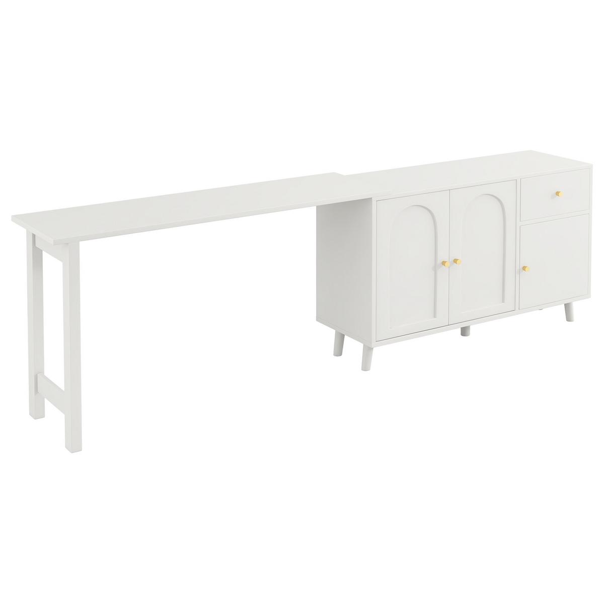 SCHREIBTISCH 360° Drehbar Weiß mit Sideboard 3 Türen & 1 Schublade - Weiß, Holzwerkstoff (40/120/74.5cm) - Urban Meuble