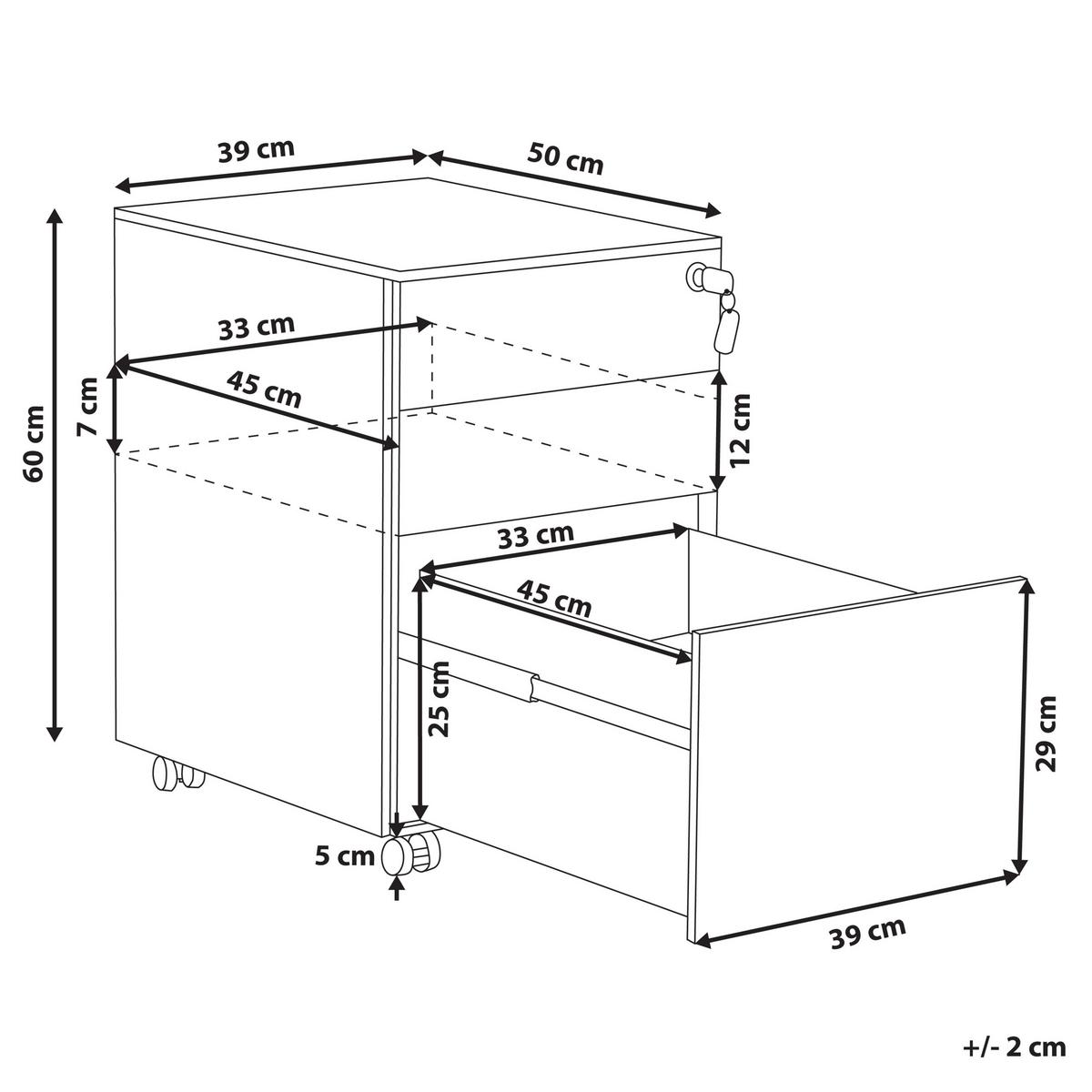 AKTENSCHRANK Metall cremeweiß 3 Schubladen mit Rollen Cami - Weiß, Metall (39/60/50cm) - Beliani