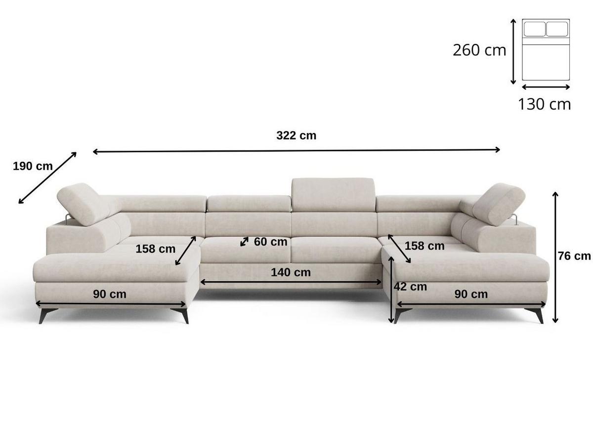 ECKSOFA U Argon Beige - Beige/Schwarz, Holz/Textil (322/190cm) - Graingold