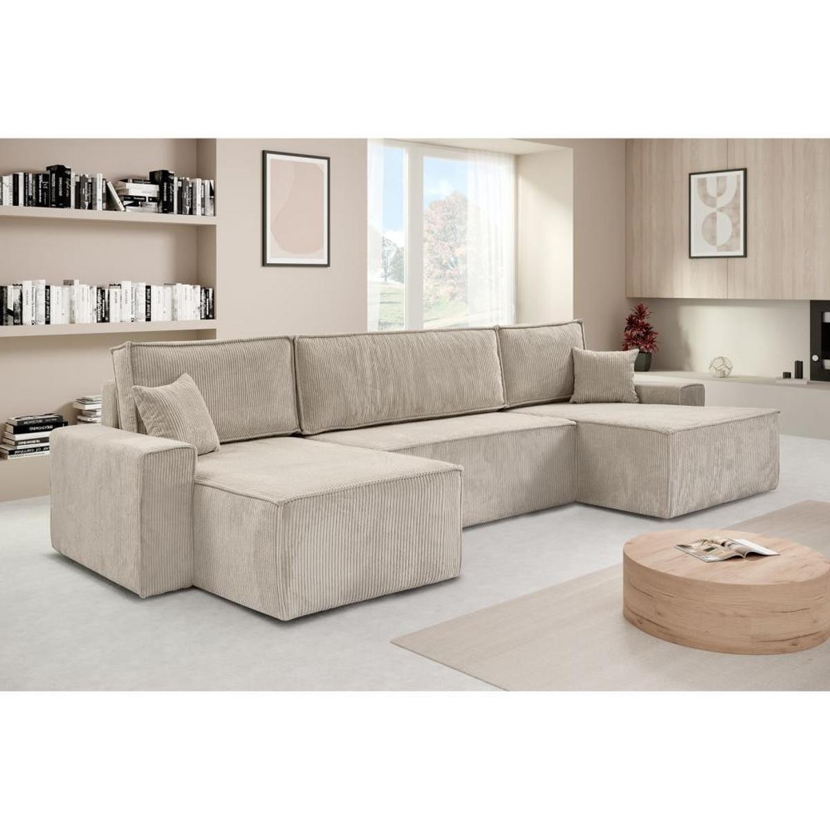 WOHNLANDSCHAFT Hektor U mit Schlaffunktion, 377 cm, beige - Beige/Schwarz, Kunststoff/Textil (377/94/152cm) - Beautysofa