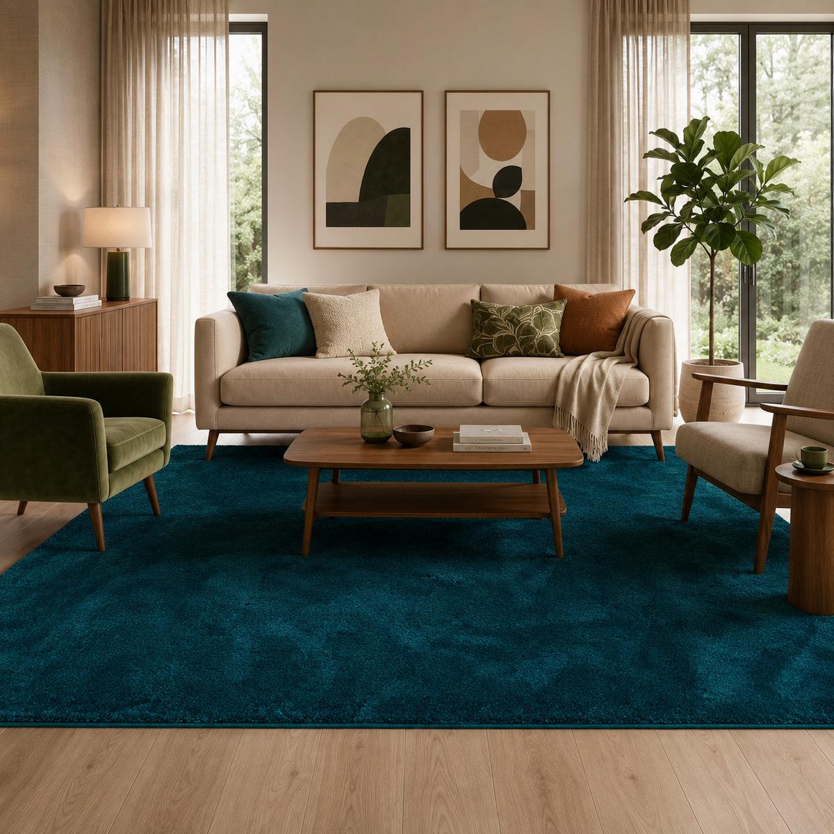 HOCHFLOR LANGFLOR SUPER SOFT TEPPICH SILKY - Petrol, Textil (120/160cm) - Pergamon