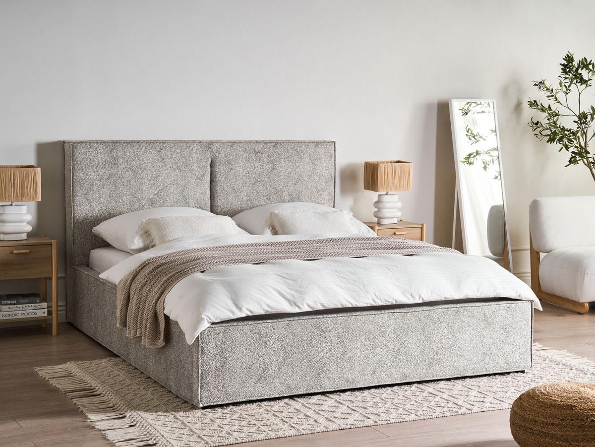 BETT mit Stauraum 160/200 cm Schwarz Moissac - Schwarz/Weiß, Textil (160/200cm) - Beliani