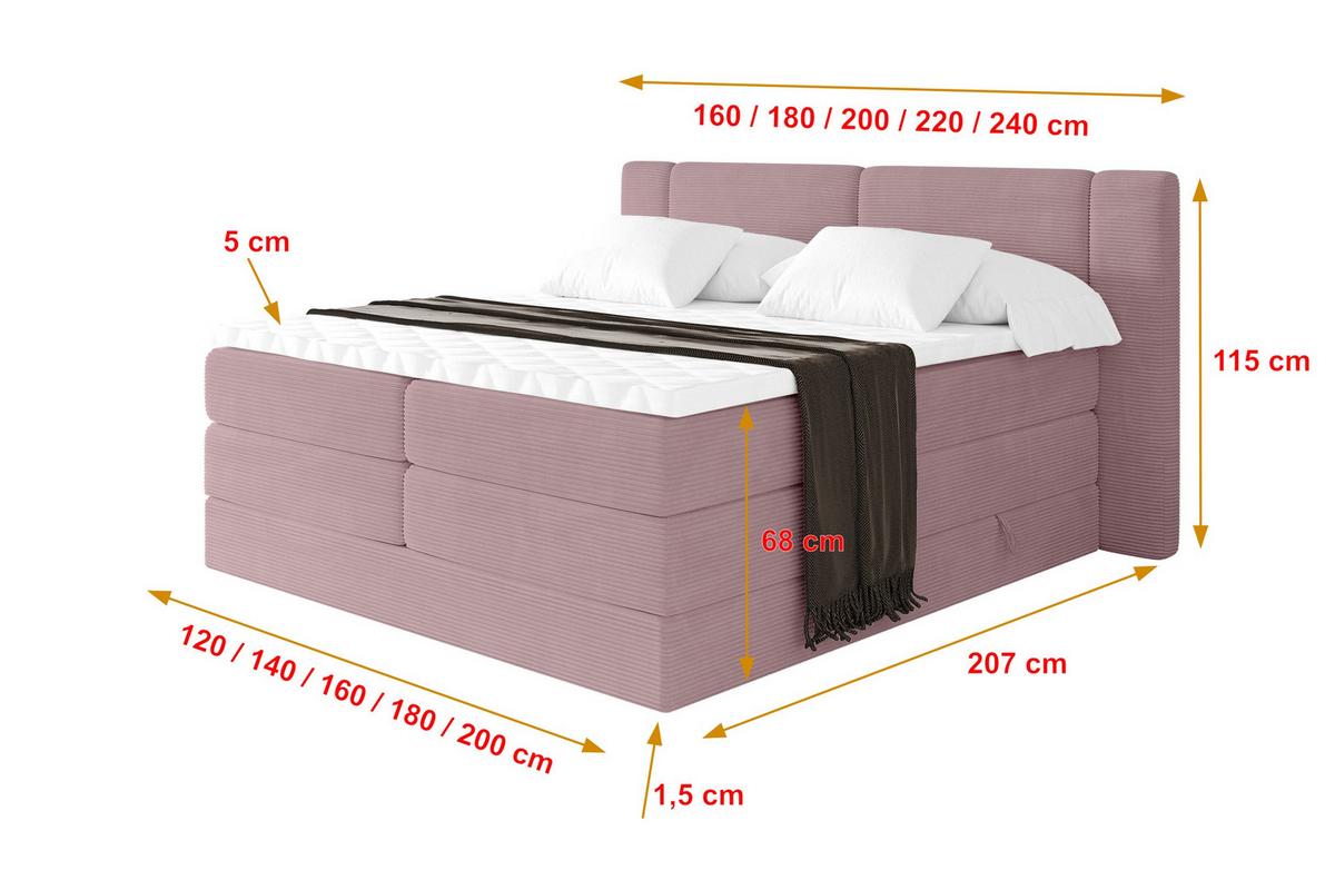 BOXSPRINGBETT mit Matratze H3/H4 - EVON KING - 180x200 cm Rosa - Rosa, Holzwerkstoff (180/200cm) - ALTDECOR