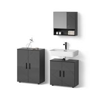 BADMÖBEL-SET Ronco Anthrazit Hochglanz 3 Teile, mit Unterschrank 60 cm - Schwarz Hochglanz, Holzwerkstoff (60/81/30cm) - Livinity®