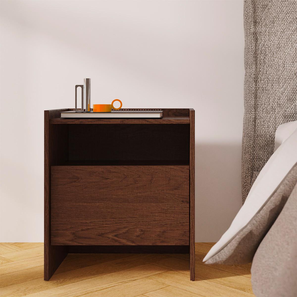 NACHTTISCH Japandi Dunkles Holz - Braun, Holzwerkstoff (53/60.5/38cm) - Petits-meubles