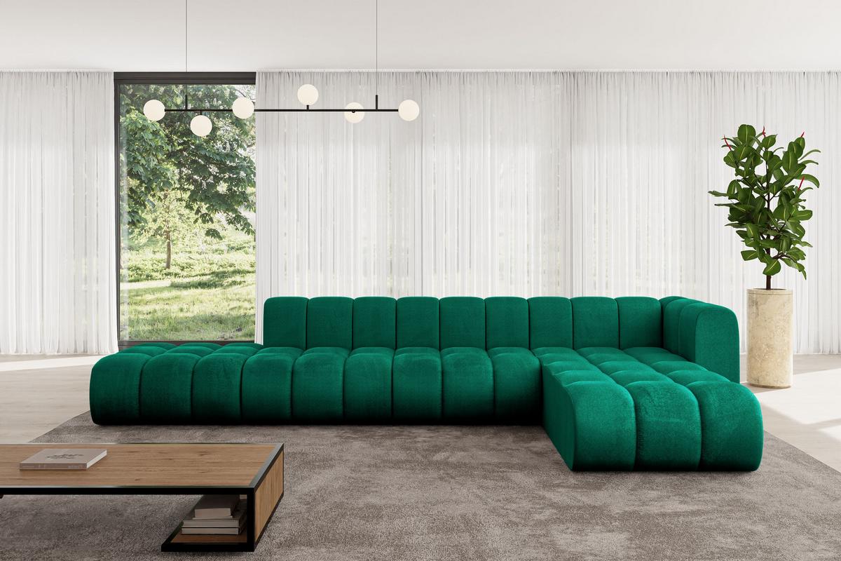 ECKSOFA modulares Sofa Zuvon-L2 - 387x177x70 cm Grün - Dunkelgrün, Holzwerkstoff/Textil (387/177cm) - ALTDECOR