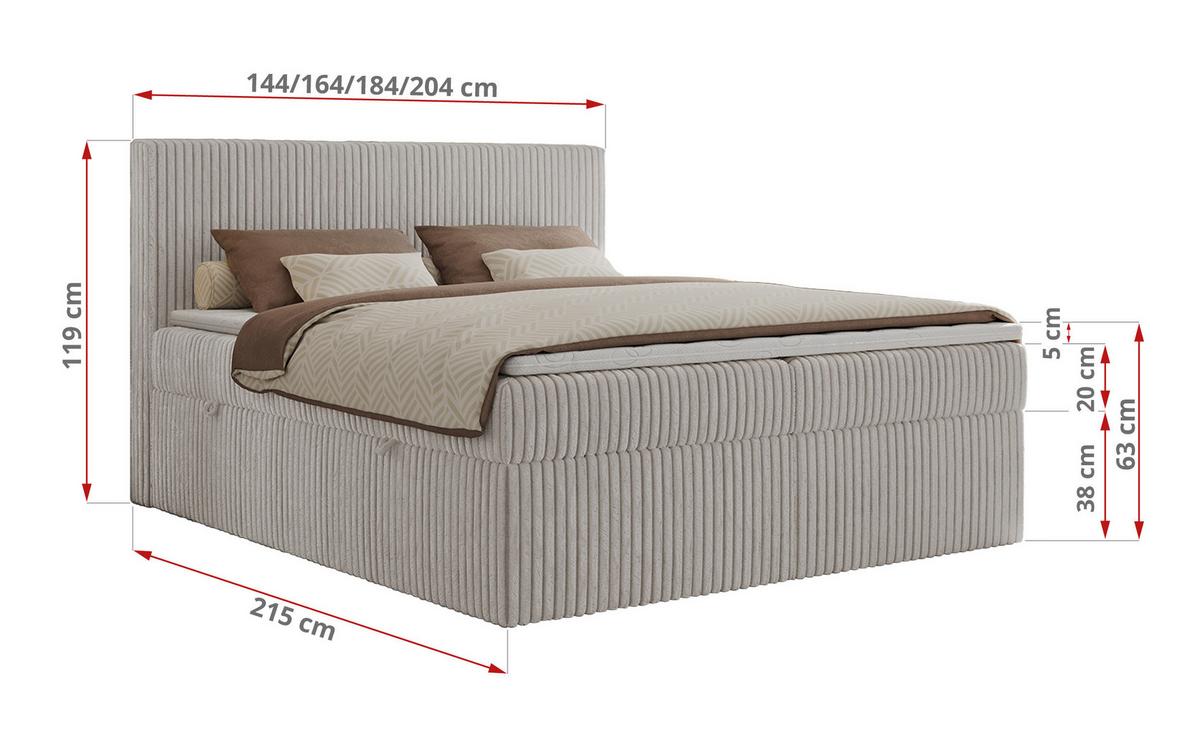 BOXSPRINGBETT TILIANO 160/200 - Hellgrau Cord - H4 - Hellgrau, Textil (160/200cm) - MKS