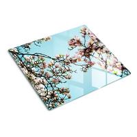 GLASPLATTE 60x52 cm Magnolienblüten - Blau, Glas (60/0.4/52cm) - TULUP