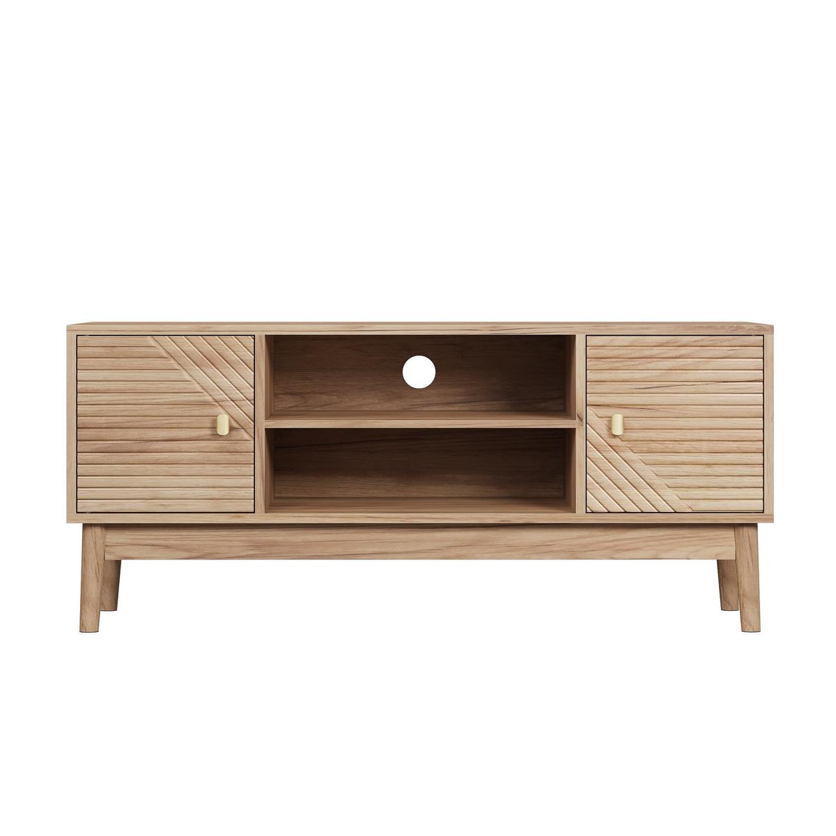 TV-SCHRANK 110 cm Eiche Natur mit 2 Türen, offenen Fächern & Kabelmanagement im Mid-Century-Stil - Eichefarben, Holzwerkstoff (110/48/40cm) - Urban Meuble