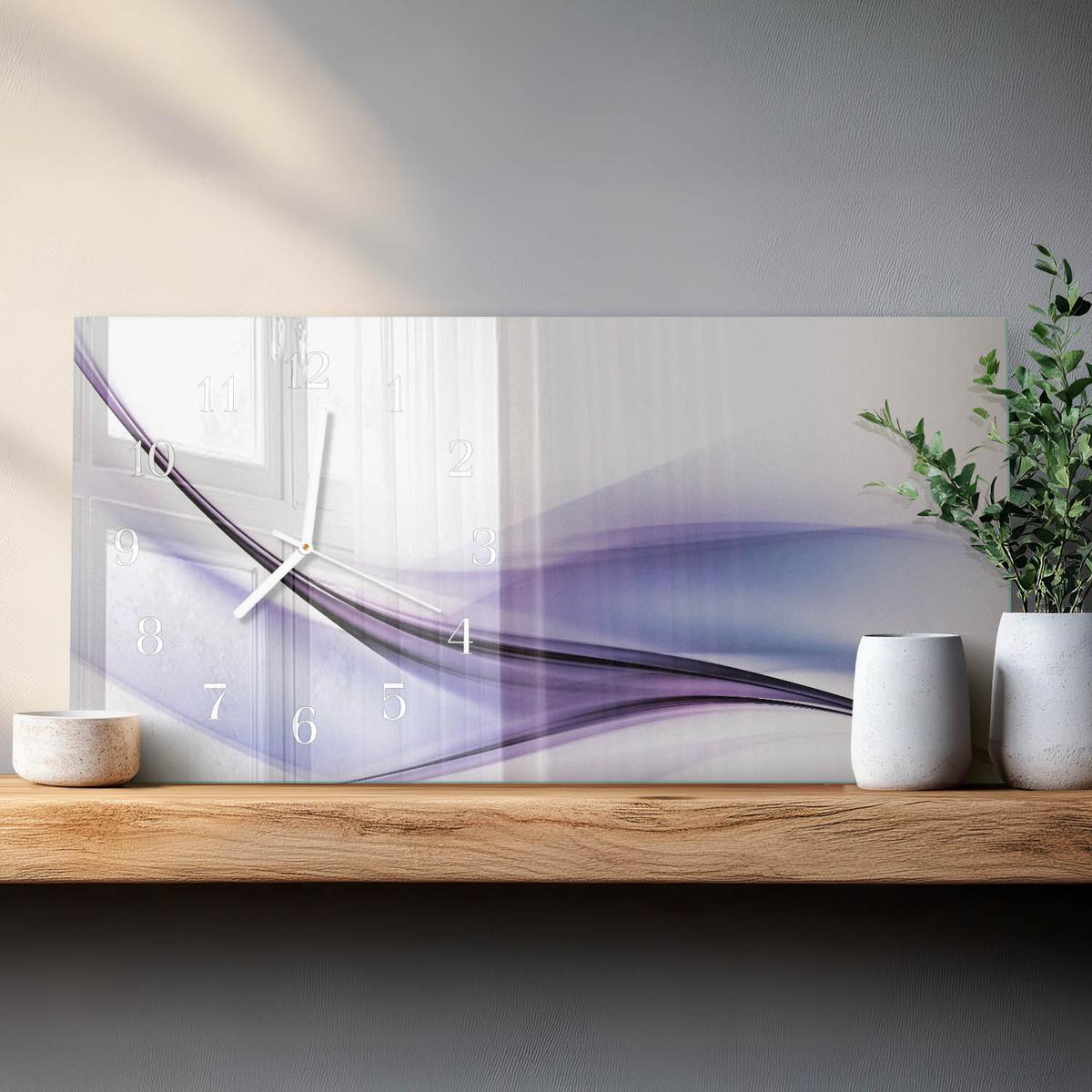 WANDUHR aus Glas 60x30 cm - Farbwellen - Lila, Glas (60/30/0.4cm) - TULUP