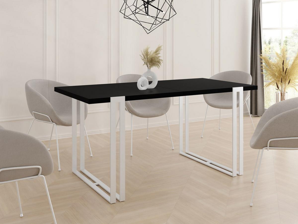 ESSTISCH Lilo rechteckig ausziehbar, Schwarz 120-220/80/76 cm - Schwarz/Weiß, Holzwerkstoff/Metall (80/220/76cm) - WFL GROUP
