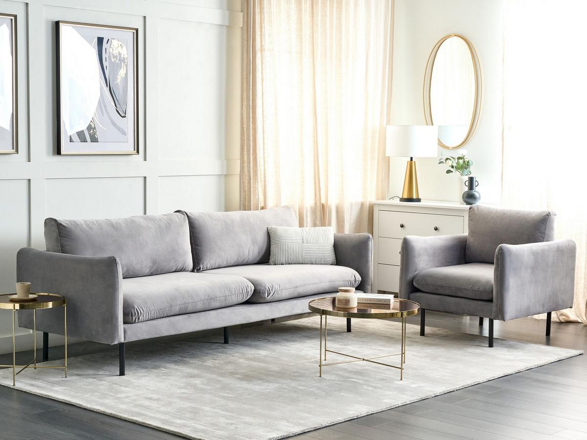 SOFA-SET 4-Sitzer Samtstoff Grau Vinterbro - Dunkelgrau/Schwarz, Textil (220/85/85cm) - Beliani
