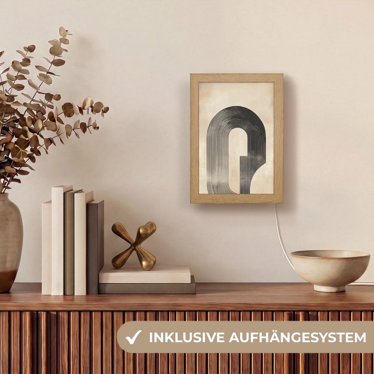 WANDLEUCHTE Schleife - Streifen - Minimalistisch - Schwarz 15x20 cm - Beige, Holzwerkstoff (15/20/8cm) - OnlyWow