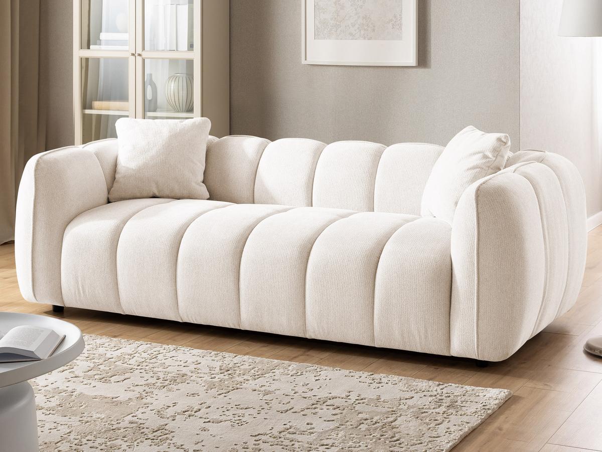 SITZGARNITUR 3+2 Nubira in tief gesteppter Bubble-Optik aus weichem Creme Strukturstoff im modernen Design - Creme/Schwarz, Holz/Kunststoff (228/69/89cm) - S-Style Möbel
