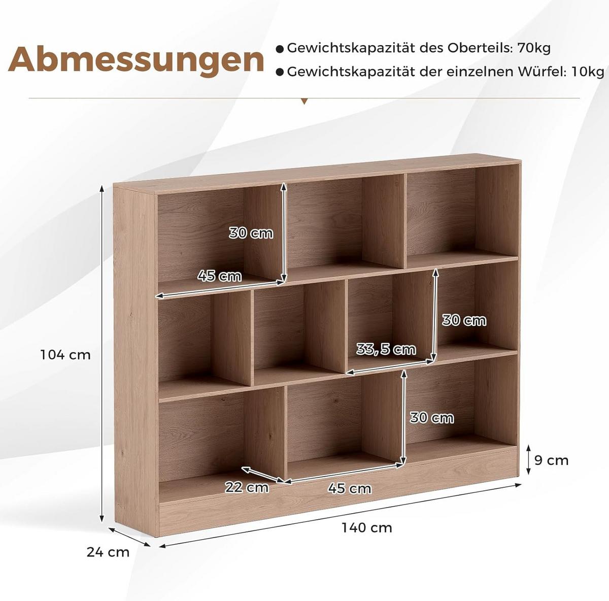 BUCHERREGAL Braun - Braun, Holz (140/104/24cm) - COSTWAY