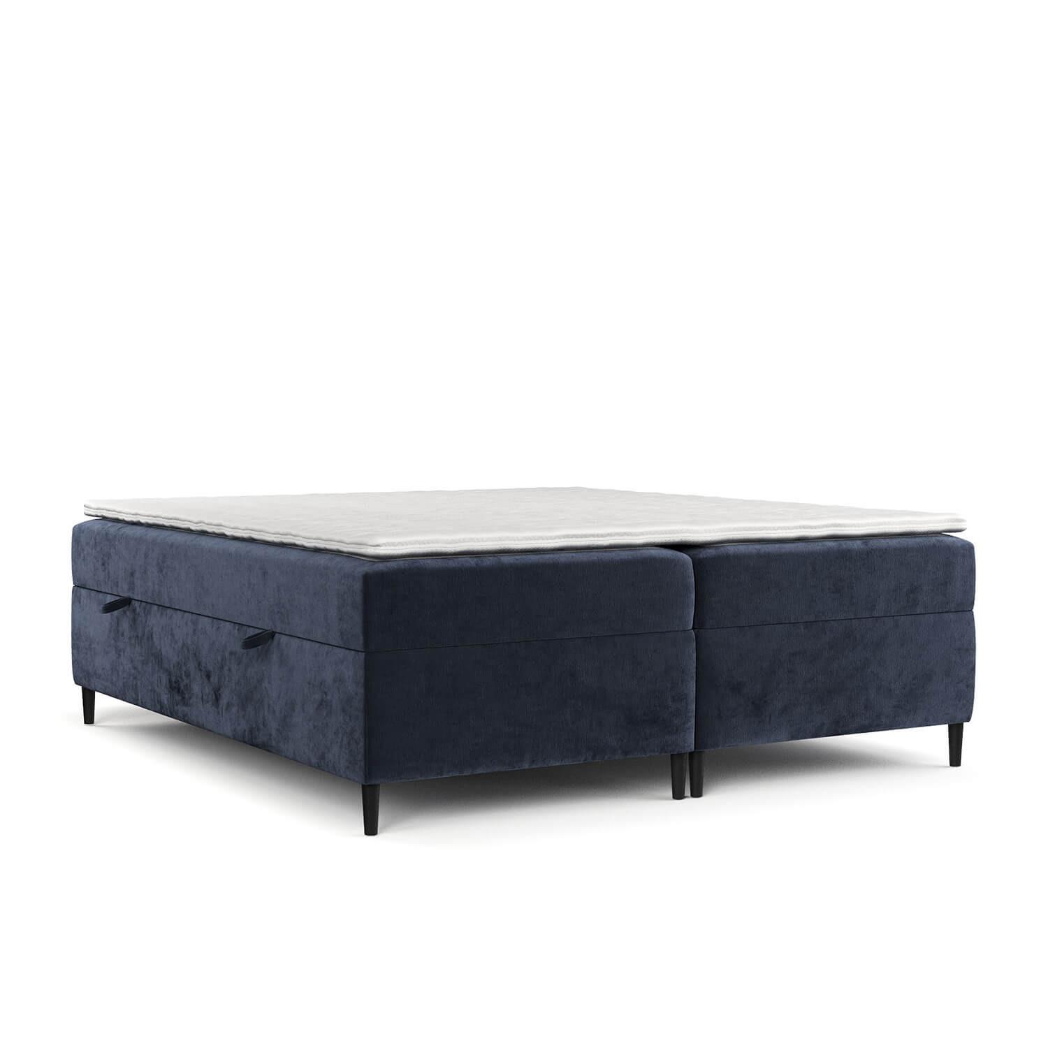 BOXBETT Theo 160/200 cm Marineblau im Lotta Stoff - Schwarz/Dunkelblau, Holz/Holzwerkstoff (160/200cm) - AltaBeds