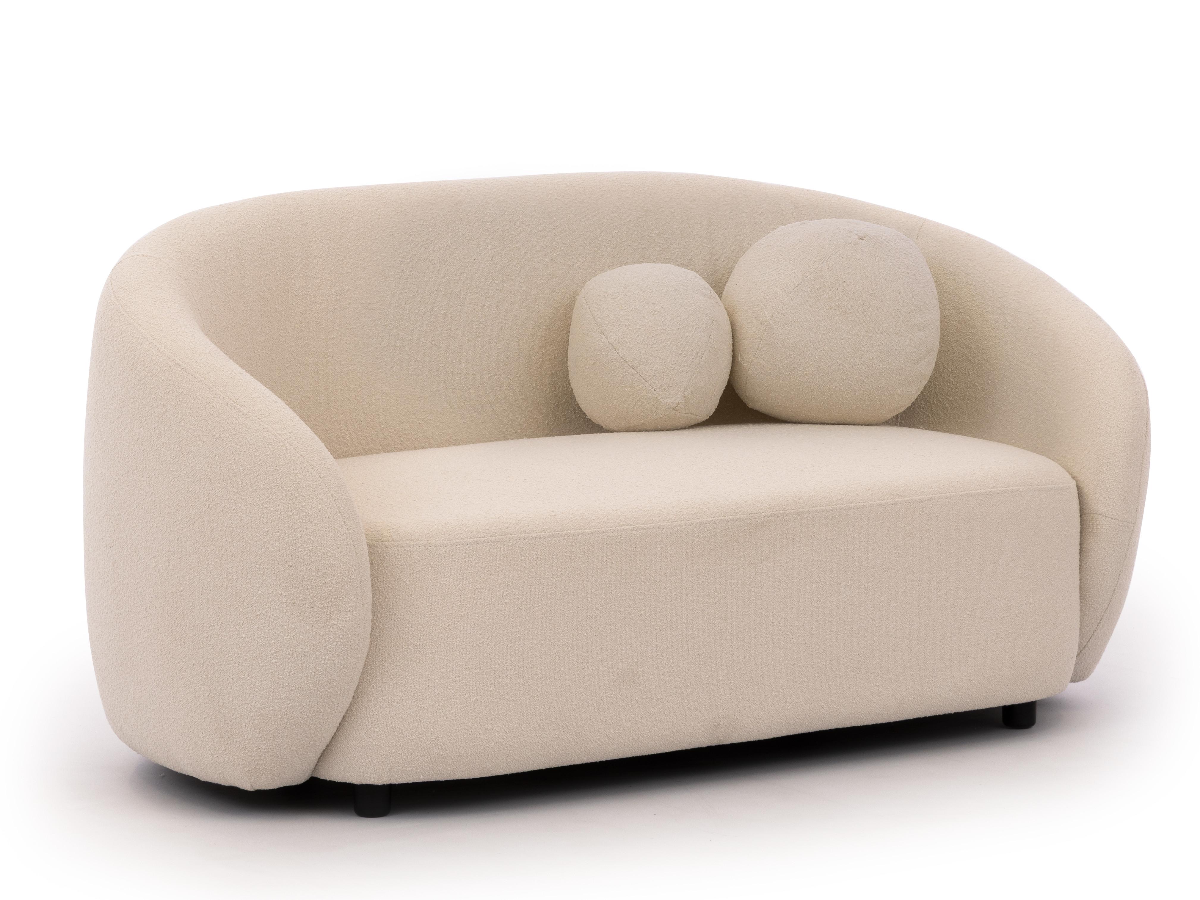 2-SITZER-SOFA Roundi Cremeweiß Bouclé - Creme/Schwarz, Holz/Kunststoff (150/76/80cm) - S-Style Möbel