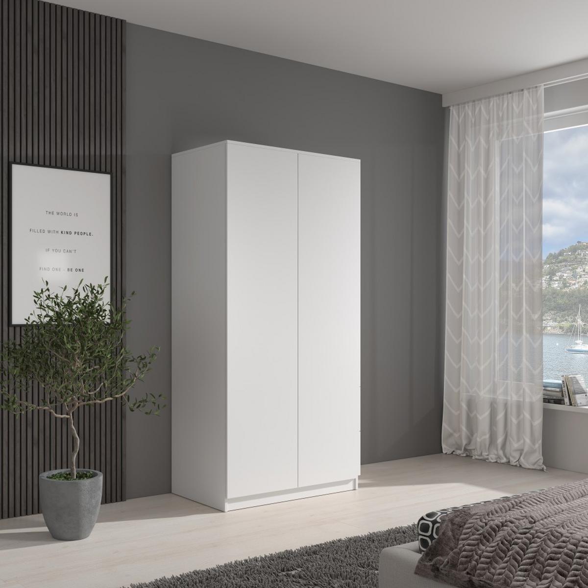 DREHTÜRENSCHRANK Classic mit 2 Türen, ohne Schubladen, 90 cm, Weiß - Weiß, Textil (90/180/50cm) - Beautysofa