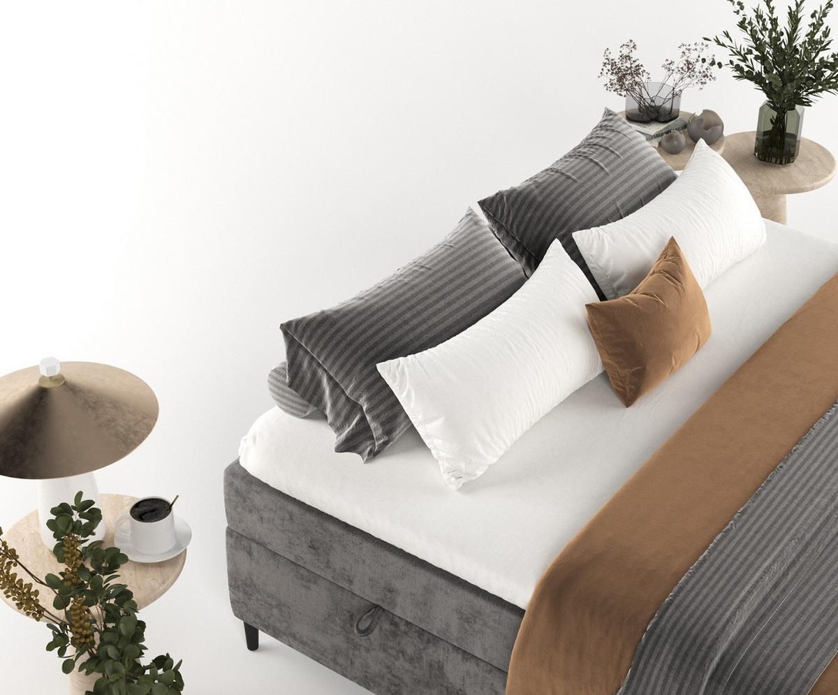 BOXBETT Theo 160/200 cm Stahl im Lotta Stoff - Graphitfarben/Schwarz, Holz/Holzwerkstoff (160/200cm) - AltaBeds
