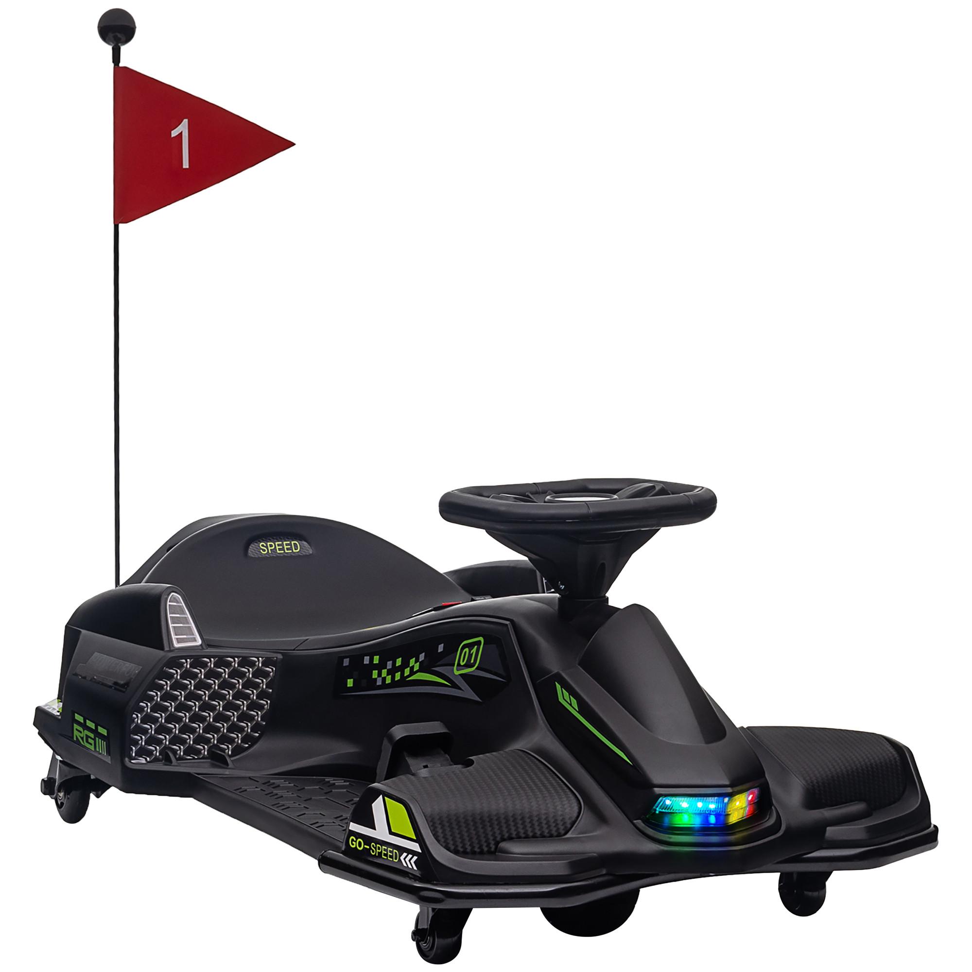 KINDER-ELEKTROGOKART 12 V 3-8km/h Drift Kart mit Driftmodus Lichtern Musik - Schwarz, Kunststoff (90/53/99cm) - HOMCOM