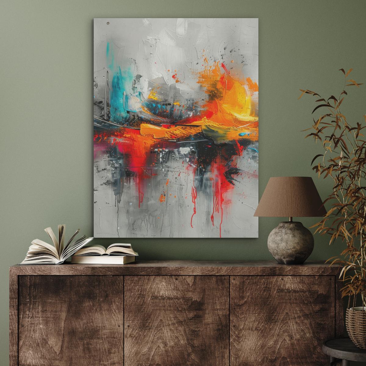 AKUSTIKBILD Moderne Kunst - Orange - Grau - Abstrakt Wandbilder 60x80 cm - Hellgrau, Kunststoff (60/80/0.9cm) - MuchoWow