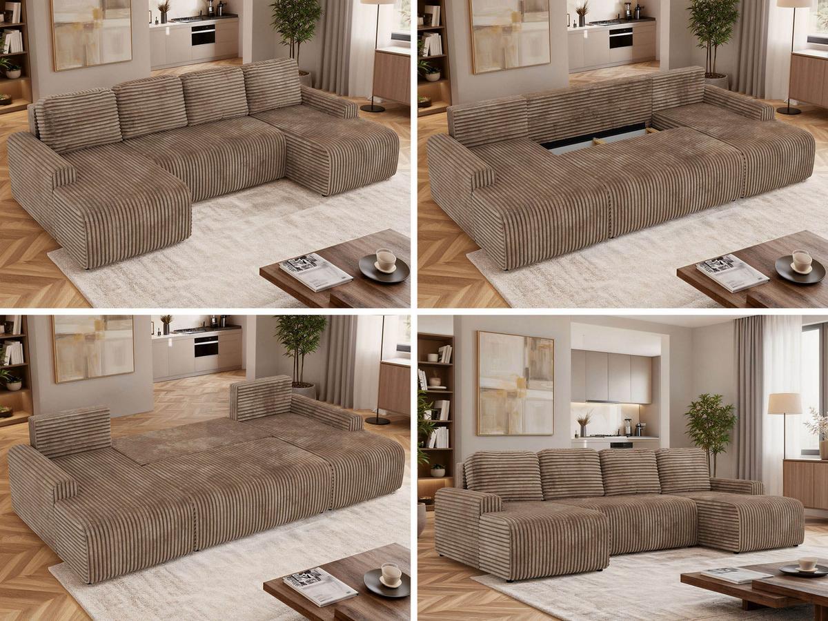 WOHNLANDSCHAFT NESSARO U Braun Cord - Schwarz/Braun, Kunststoff/Textil (312/92/151cm) - MKS
