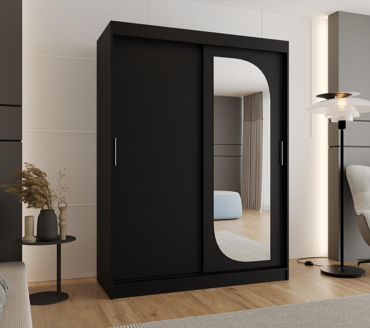 SCHIEBETÜRENSCHRANK mit Spiegel LUCY 200/150/62 2-türig - Silberfarben/Schwarz, Holz (150/200/62cm) - MÖBEL KRYSPOL